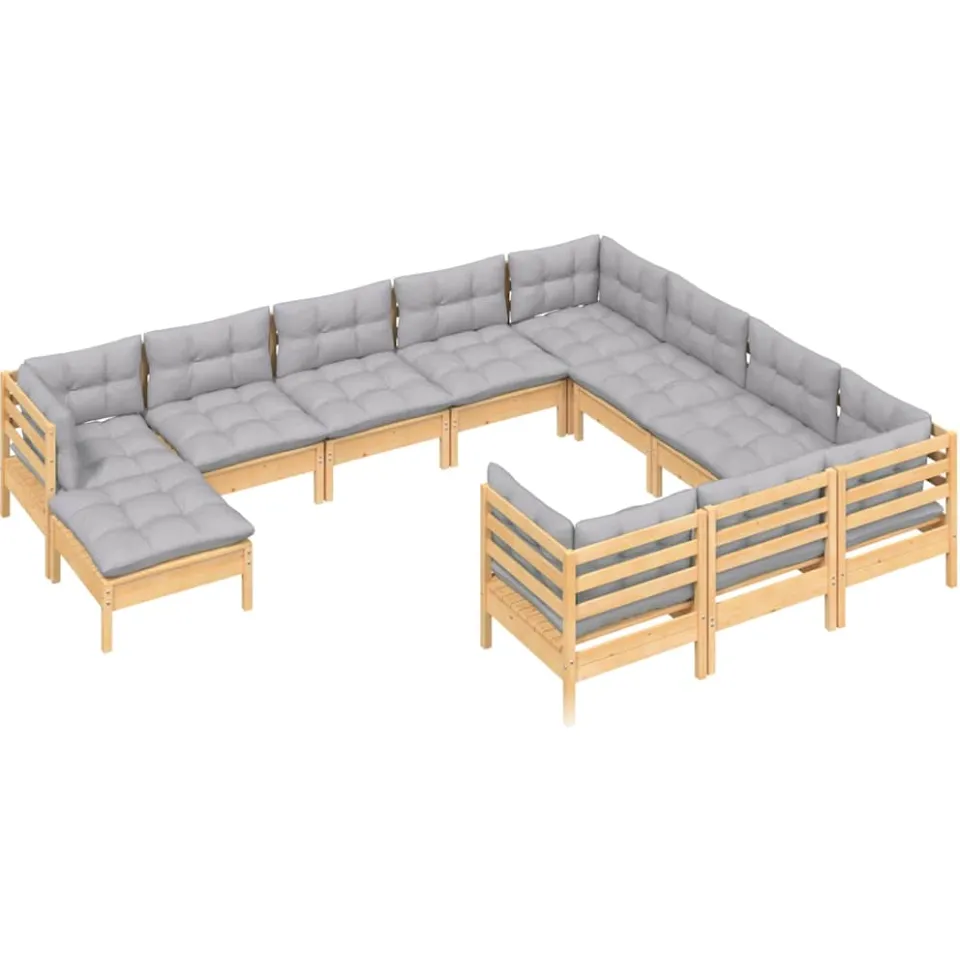 vidaXL 11-delige Loungeset met grijze kussens grenenhout Grijs