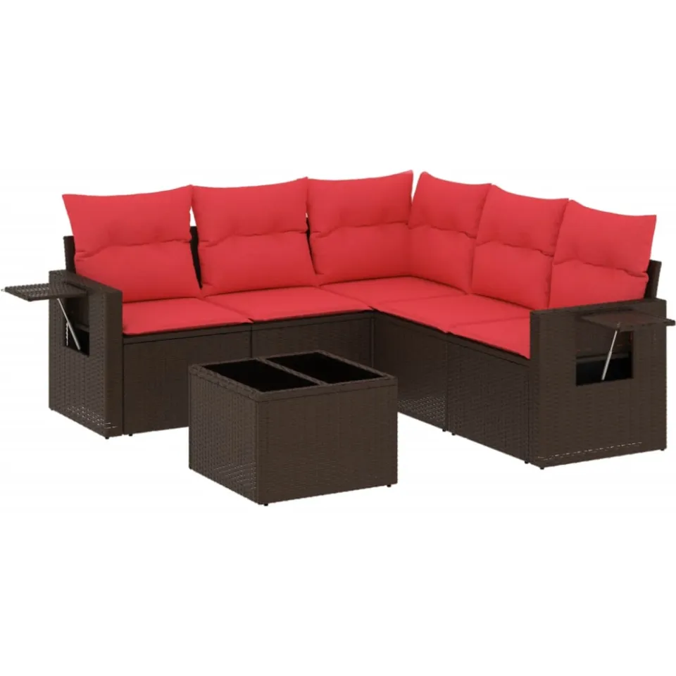 vidaXL 6-delige tuinbankset met kussens, bruin polyrotan, foto 3