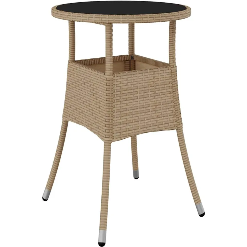 vidaXL Tuintafel Ø60x75 cm gehard glas en poly rattan beige, foto 3
