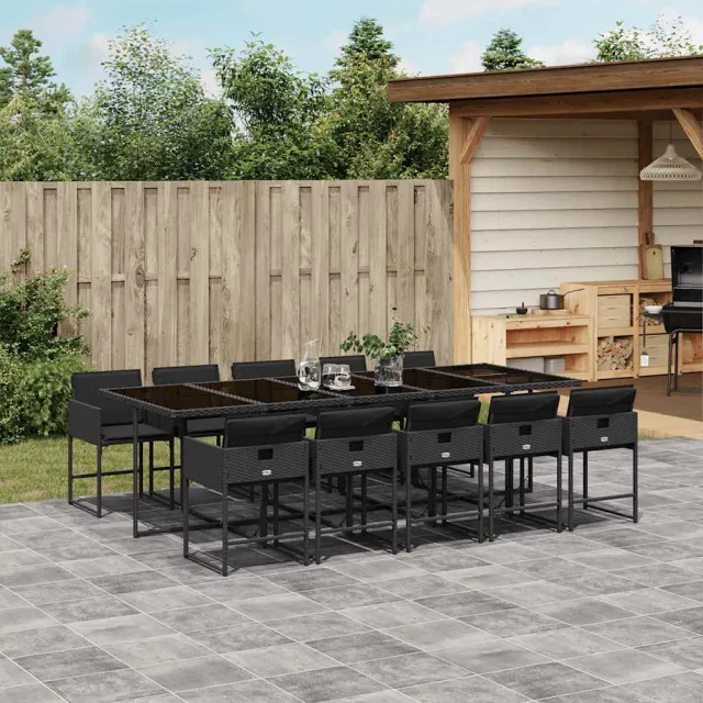 vidaXL 11-delige Tuinset met kussens poly rattan zwart, foto 2