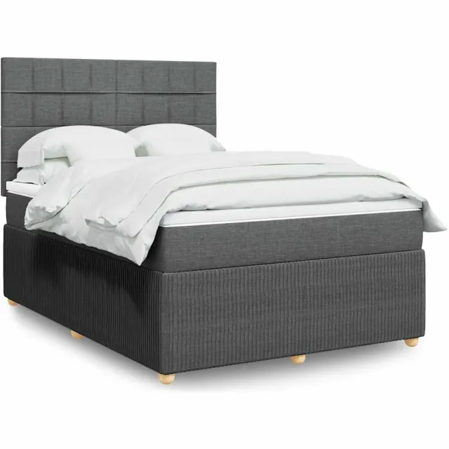 vidaXL Boxspring met matras stof donkergrijs 140x200 cm grijs