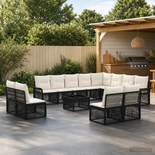 vidaXL Tuinbankenset 13 st Zwart poly rattan, foto 2