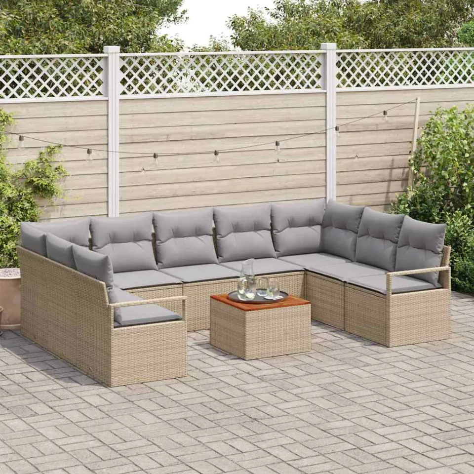 vidaXL Tuinbankenset 10 st Beige poly rattan, foto 3
