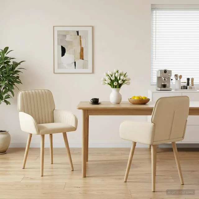 vidaXL Eettafelstoelen 2 st Stof Crèmekleurig 56,5 x 50 x 87,5 cm, foto 2