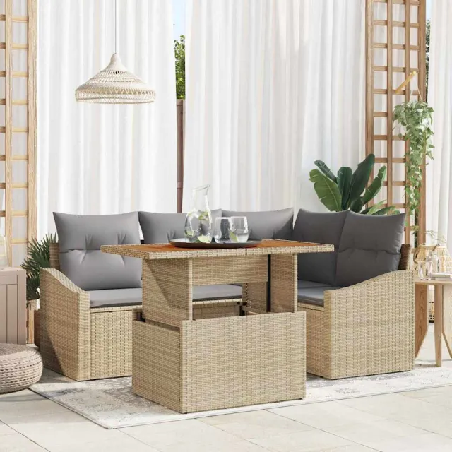 vidaXL Tuin Sofa Set 5 st Beige Poly riet, foto 2