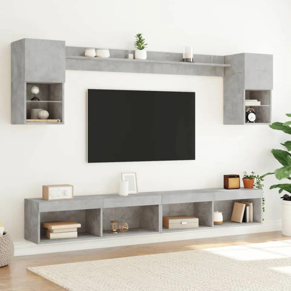vidaXL 6-delige Tv-wandmeubelset met LED bewerkt hout betongrijs grijs, foto 2
