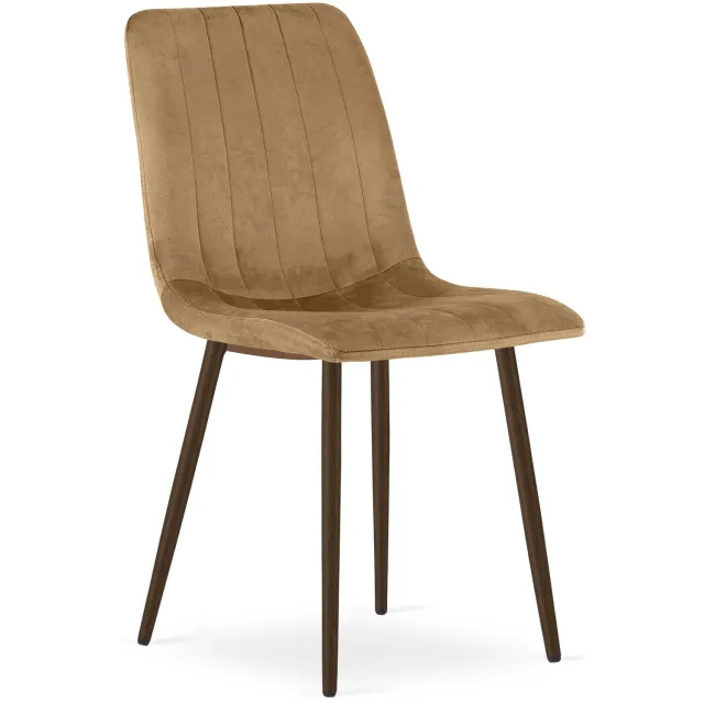 Oskar LAVA Eetkamerstoel – Bruin Velvet – Walnootkleurige Poten – Comfortabele Gestoffeerde Zitting – Modern Design – Velvet Stoel voor Woonkamer, Keuken en Eetkamer