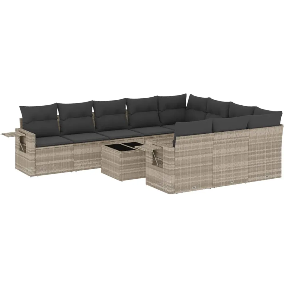 vidaXL 11-delige Loungeset met kussens poly rattan lichtgrijs grijs, foto 4