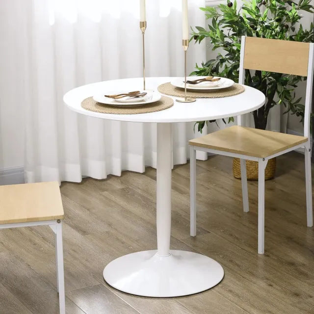 Sweiko Eettafel - Rond tafelblad - Diameter 80 cm - MDF + staal - Wit