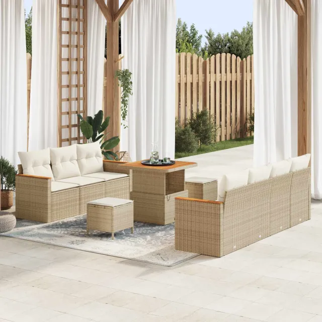 vidaXL Tuinbankenset 10 st Beige poly rattan, foto 2