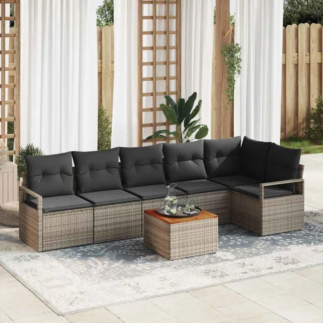 vidaXL Tuinbankenset 7 st Grijs poly rattan, foto 2