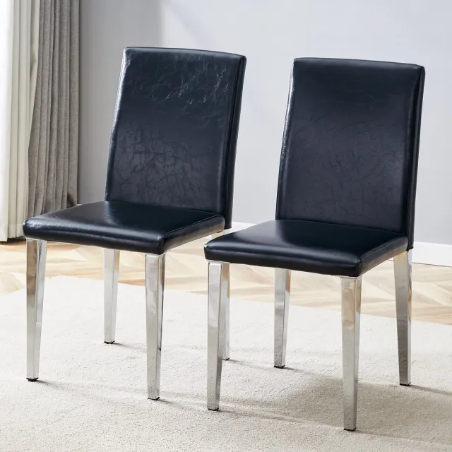 Clruro Eetkamerstoel - 2 stuks set - Minimalistische eetkamerstoel licht luxe - modern design veelzijdig gebruik - PU leer + metalen poten - zwart zilver Zwart+Zilver