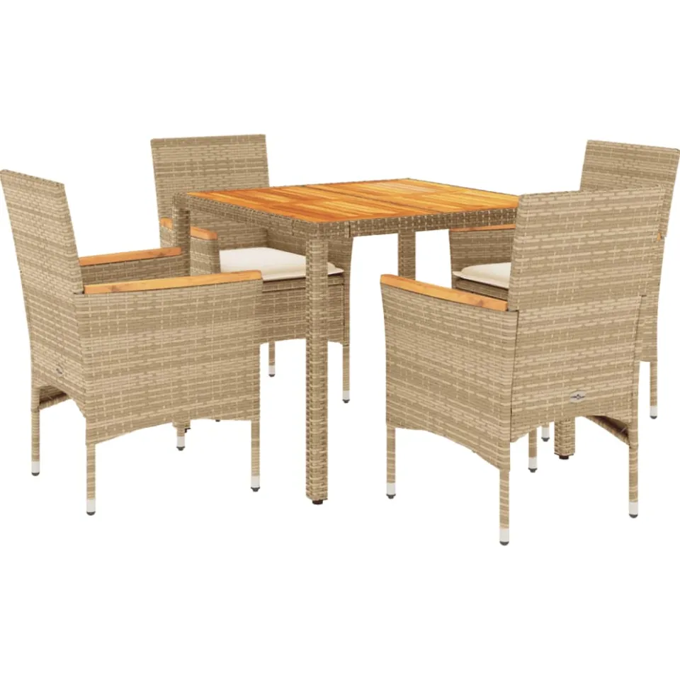 vidaXL 5-delige Tuinset met kussens poly rattan en acaciahout beige, foto 3