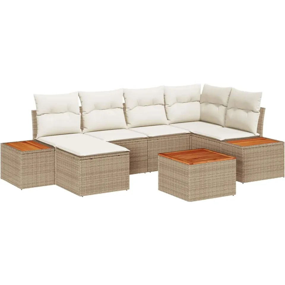 vidaXL Tuin Sofa Set 7 st Beige poly rattan