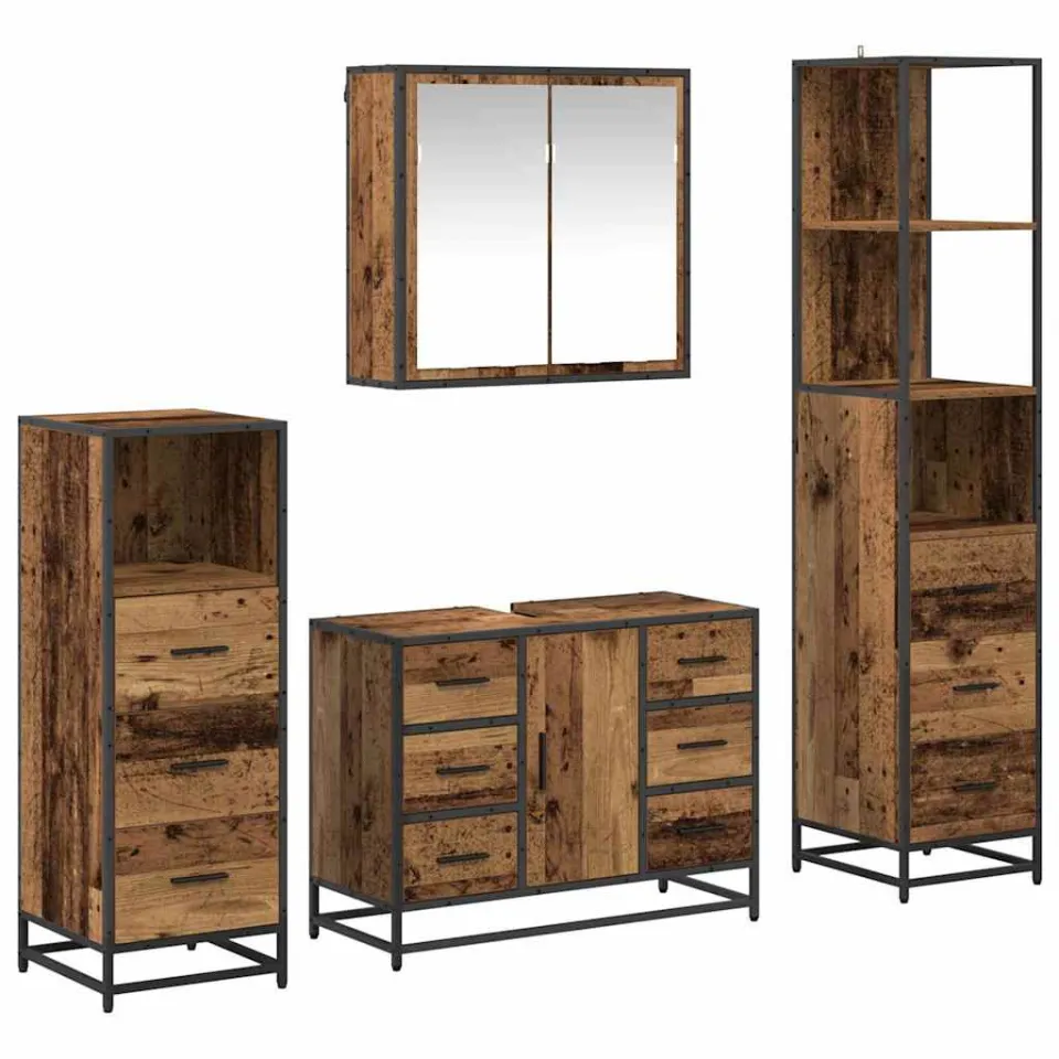 vidaXL Badkamermeubelset 4 st Oud Hout Bewerkt hout Bruin