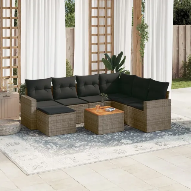vidaXL 8-delige tuinbankset met kussens, grijs polyrotan, foto 2