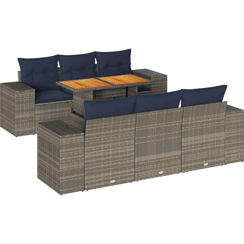 vidaXL 7-delige Loungeset met kussens poly rattan grijs, foto 3