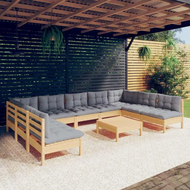vidaXL 10-delige Loungeset met grijze kussens massief grenenhout grijs, foto 2