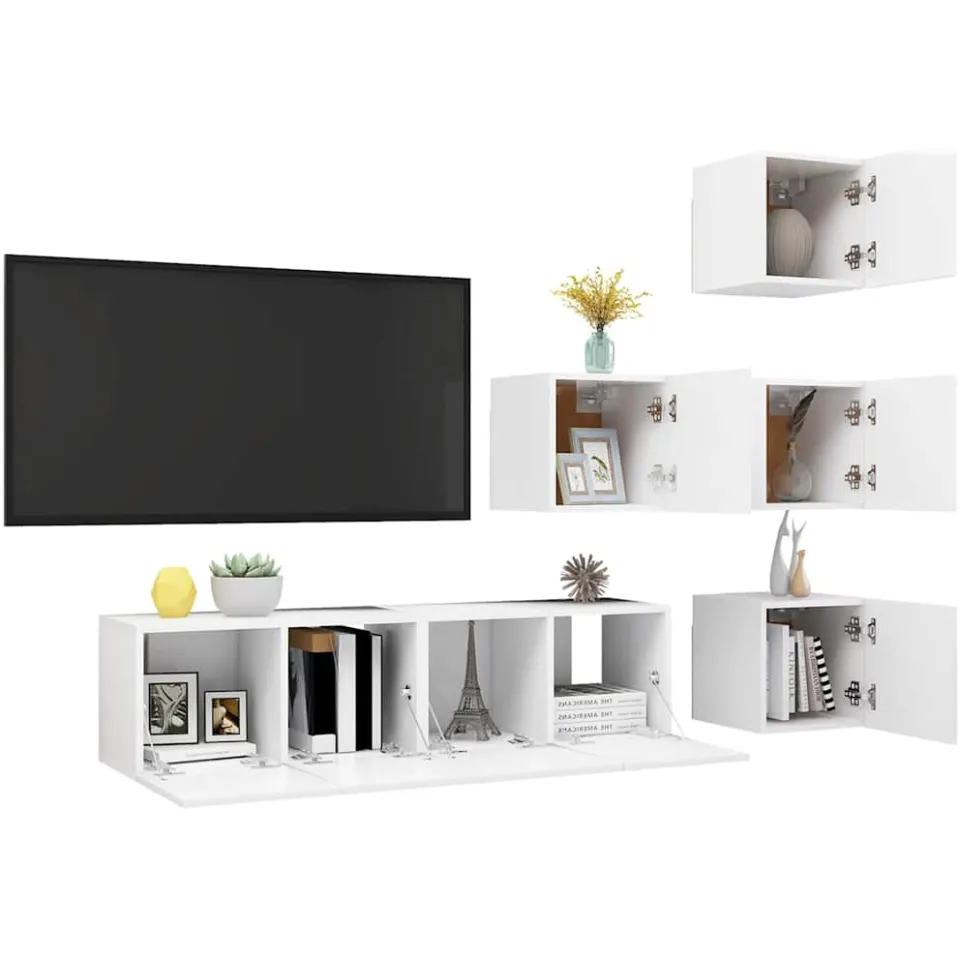 vidaXL 6-delige Tv-meubelset bewerkt hout wit, foto 3