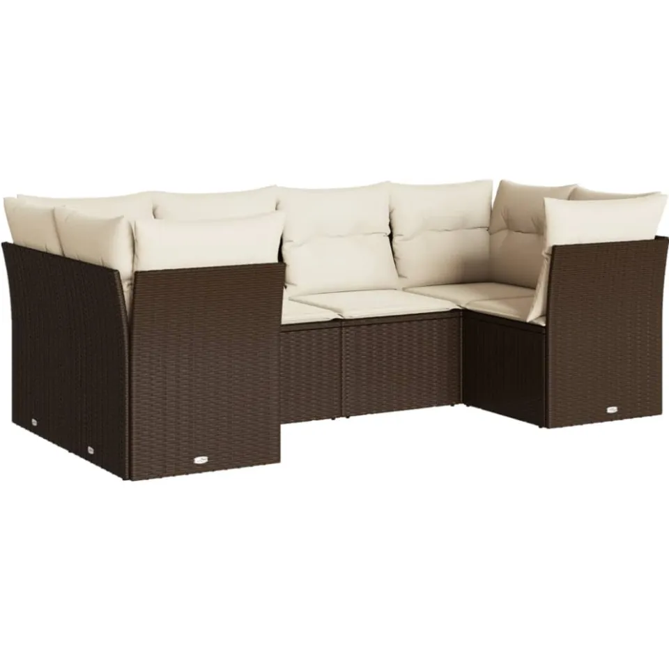 vidaXL 6-delige Loungeset met kussens poly rattan bruin, foto 3