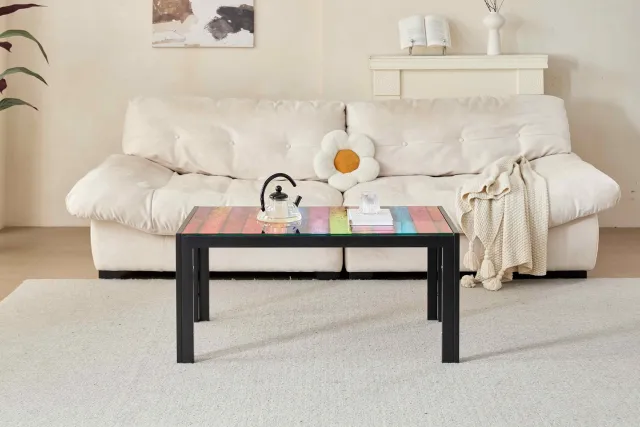 VVBV Glazen Salontafel – Waterbestendig, Metalen Poten – Salontafel Glas – voor Woonkamer/Keuken – Glas + Metaal – Zwart