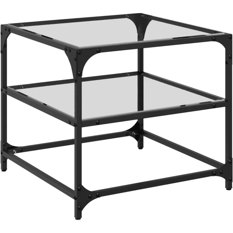 vidaXL Salontafels 2 st met transparant glazen blad 50x50x45 cm staal transparent, foto 2