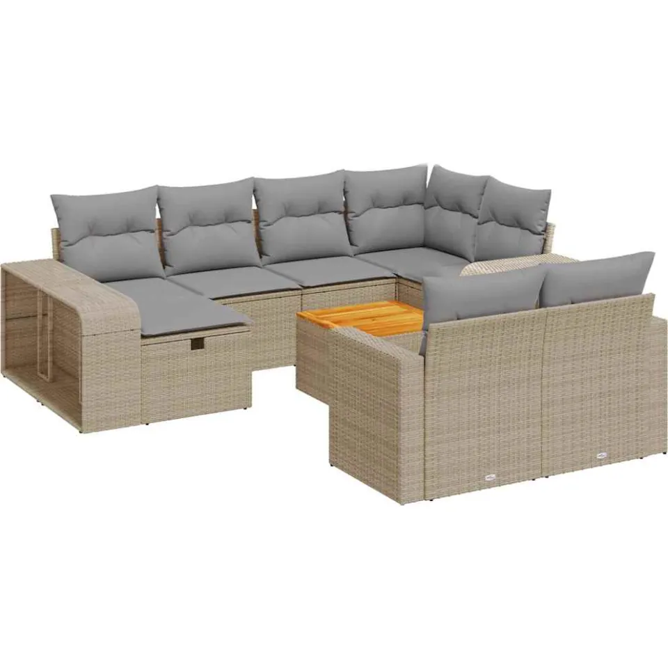 vidaXL 11-delige Tuinset met kussens poly rattan beige, foto 3