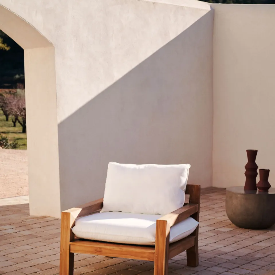 Kave Home Forcanera fauteuil teakhout wit, foto 6
