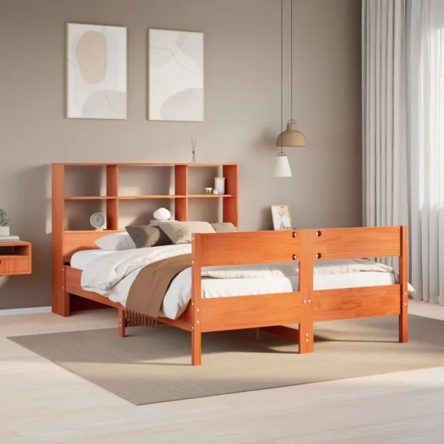 vidaXL Bed met boekenkast zonder matras grenenhout wasbruin 135x190 cm bruin