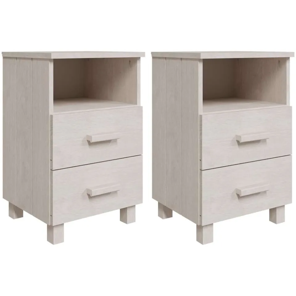 vidaXL Nachtkastjes HAMAR 2 st 40x35x62 cm massief grenenhout wit, foto 3