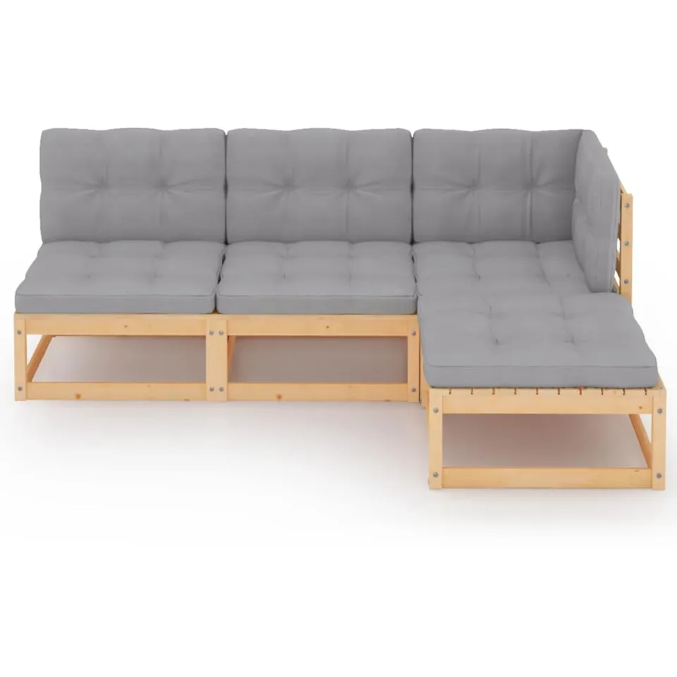 vidaXL 4-delige Loungeset met kussens massief grenenhout Grijs