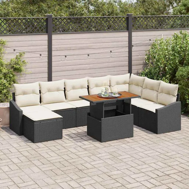 vidaXL Tuin Sofa Set 9 st Zwart Poly riet, foto 2
