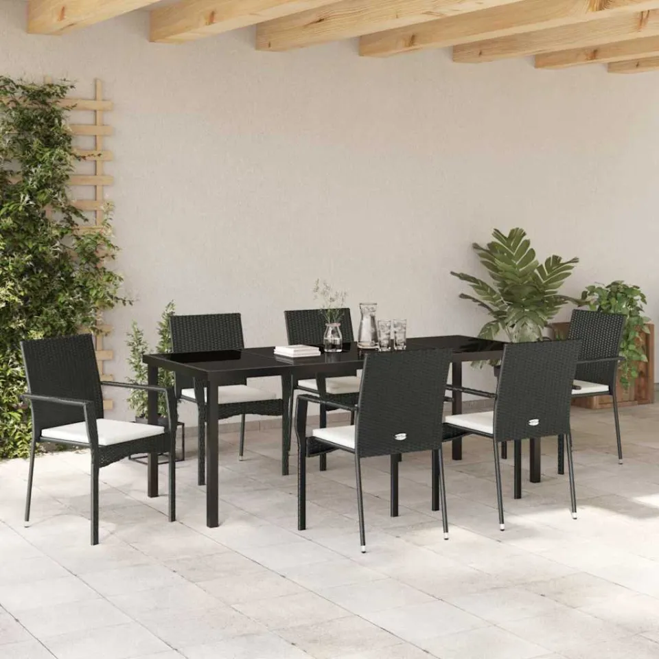 vidaXL Tuin eettafelset 7 st Zwart poly rattan, foto 3