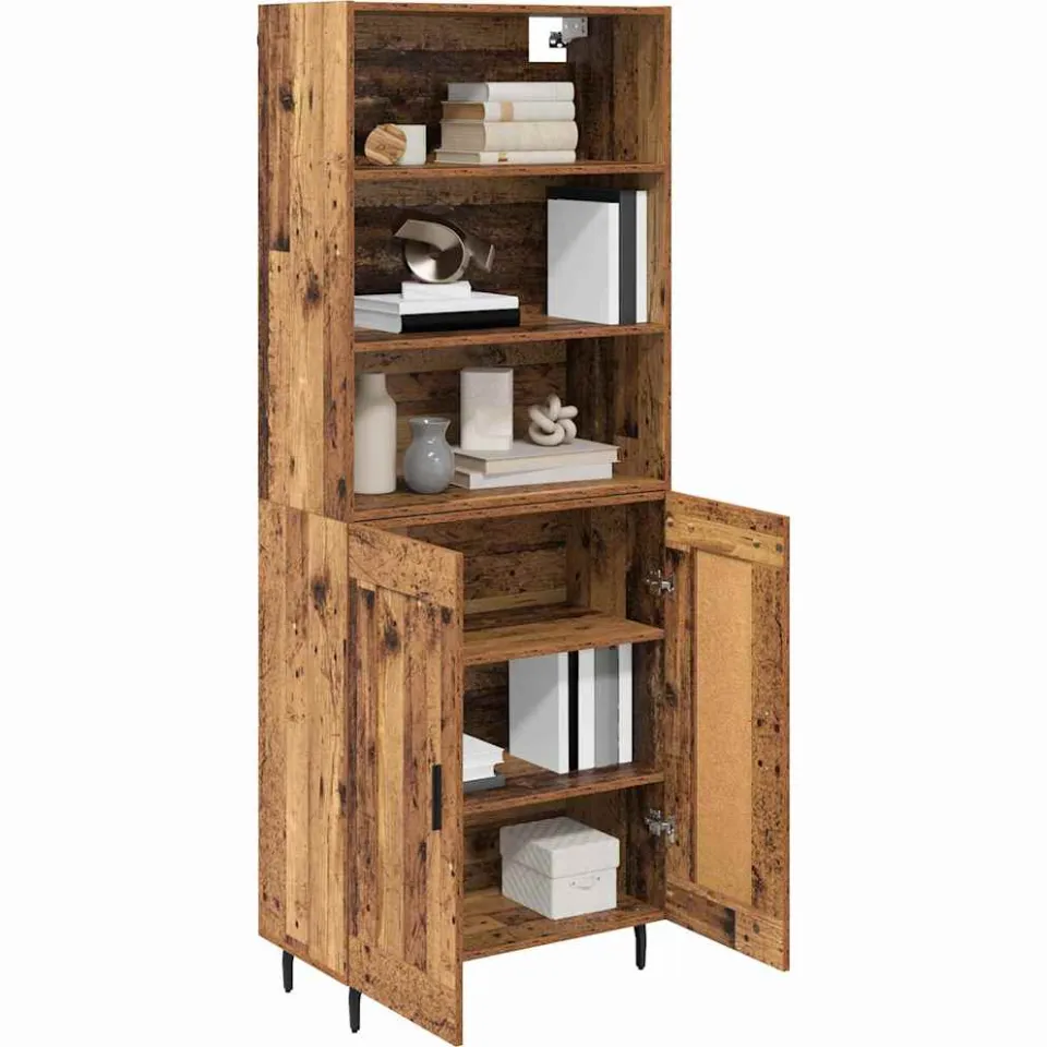 vidaXL Hoge kast 2 st Oud Hout 69,5 x 32,5 x 180 cm Bewerkt hout Bruin