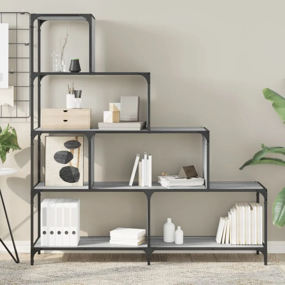 vidaXL Boekenkast 4-laags 139x33,5x149 cm bewerkt hout grijs sonoma, foto 4