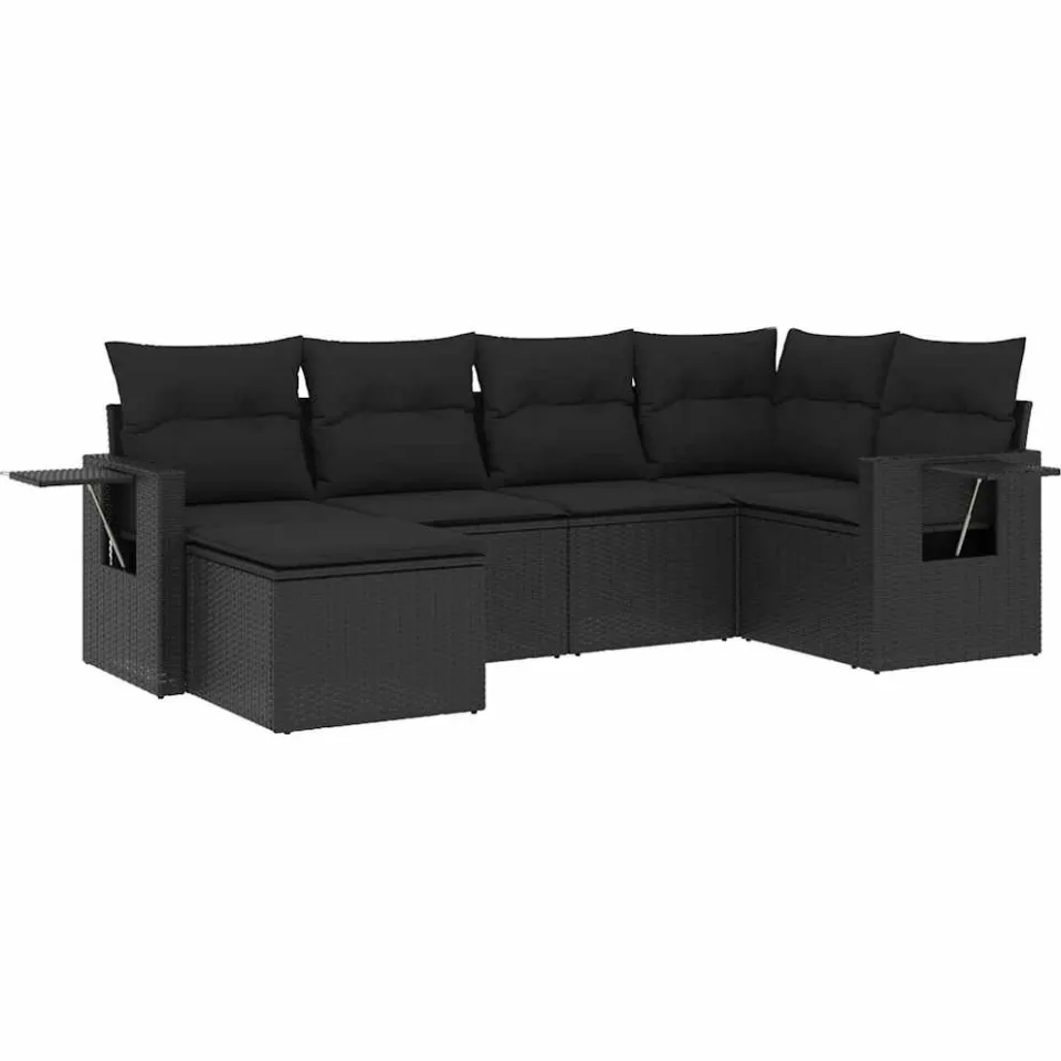 vidaXL 6-delige Loungeset met kussens poly rattan zwart, foto 3