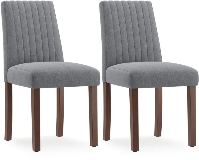 COLAMY Eetkamerstoelen Set van 2 - Dik zitkussen - Stoffen stoelen - Houten poten - Ergonomische hoge rugleuning - Donkergrijs