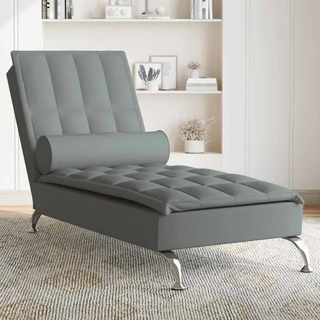 vidaXL Massage chaise longue met bolster stof donkergrijs grijs, foto 2