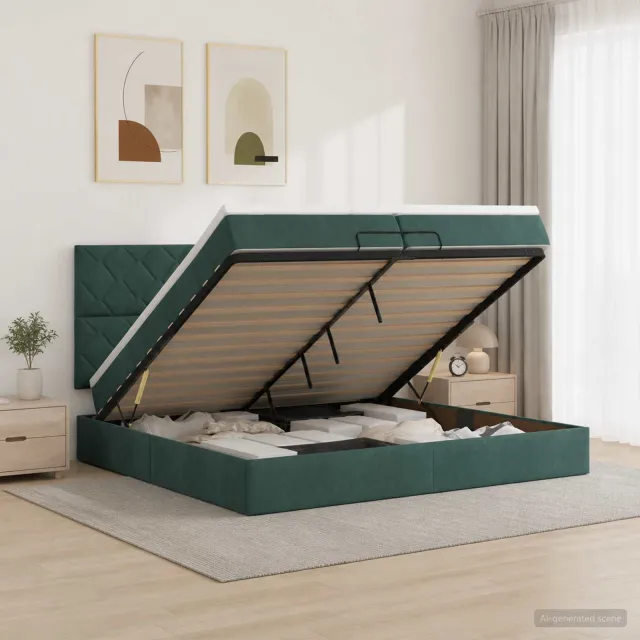 vidaXL Ottoman Bed met Matrassen en LED Donkergroen 200 x 200 cm