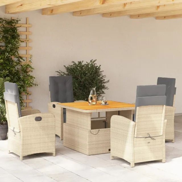 vidaXL 5-delige Tuinset met kussens poly rattan beige, foto 2