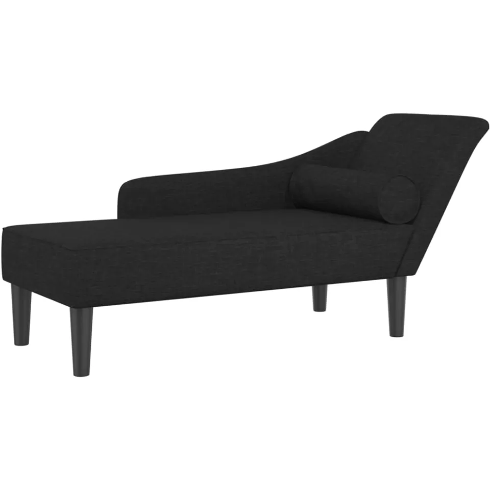 vidaXL Chaise longue met kussens stof zwart, foto 3