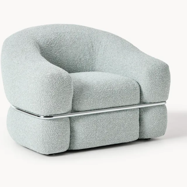 Westwing Collection Bouclé fauteuil Wilma Lichtblauw, Zilverkleurig