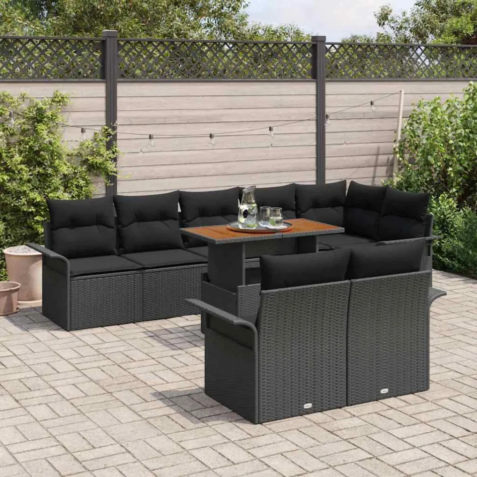 vidaXL Tuin Sofa Set 9 st Zwart Poly riet, foto 3