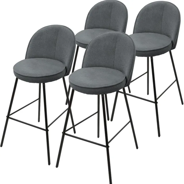 ml-design barkrukken set van 4 antraciet stoffen bekleding 75cm comfortabele gestoffeerde barkrukken met metalen frame ergonomische keukenstoelen met rugleuning en voetsteun hoge bistrokrukken stabiele scandinavische hoge stoelen voor keuken en bar