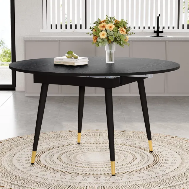 MODENUIT Eettafel - Uitschuifbaar Van Rond Naar Ovaal - Voor Keuken En Eetkamer - MDF En Metaal - Zwart
