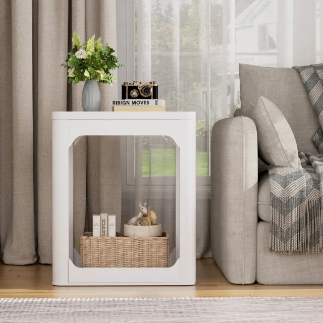OKWISH Bijzettafel - 2-Delige Set Met Dubbel Opbergniveau - Voor Woonkamer En Slaapkamer - MDF Wit - 50 x 40 x 60 cm