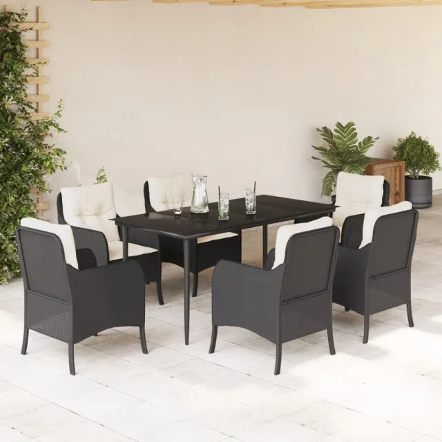 vidaXL 7-delige Tuinset met kussens poly rattan zwart, foto 2