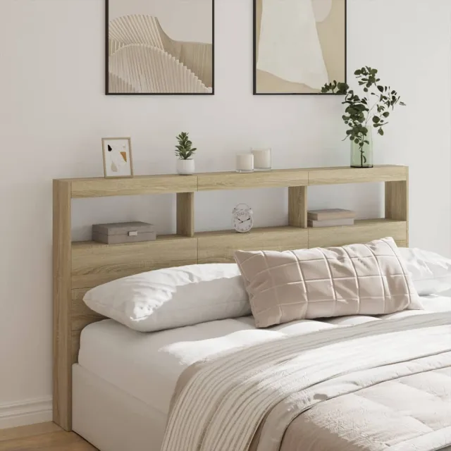 vidaXL Hoofdbordkast met LED-verlichting 180x17x102 cm sonoma eiken Bruin