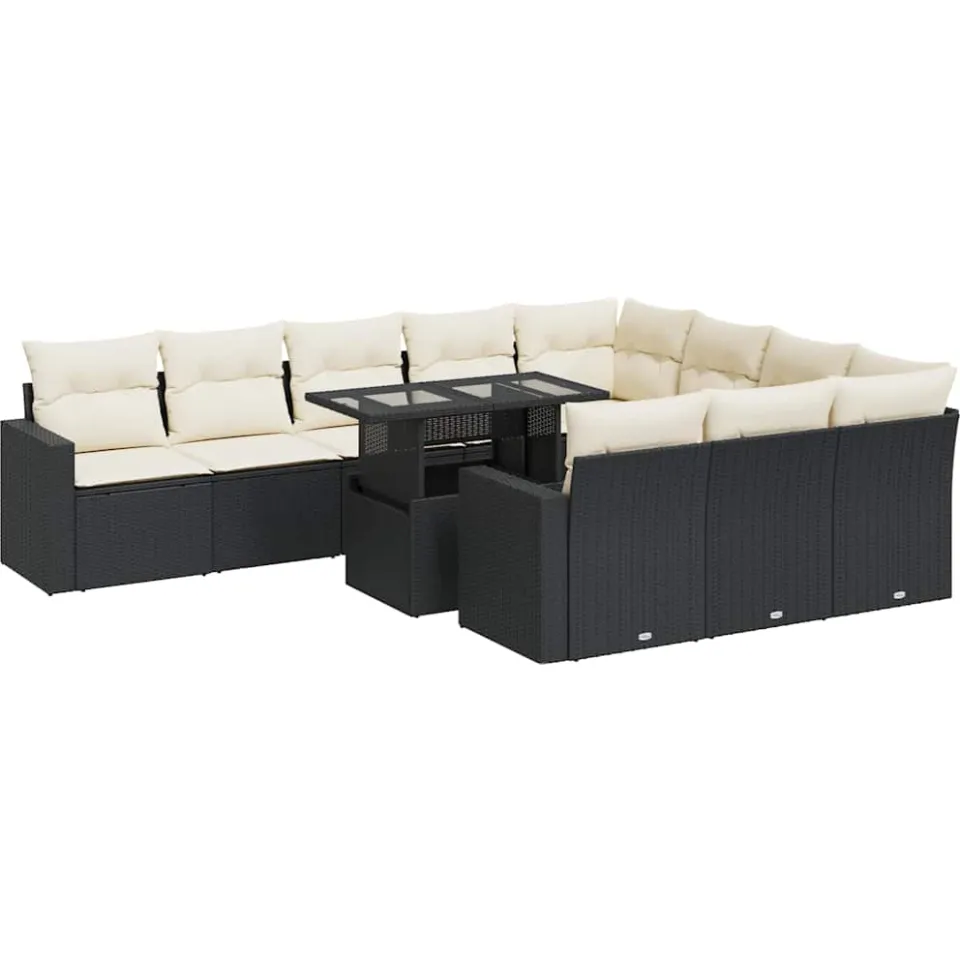vidaXL 11-delige Loungeset met kussens poly rattan zwart, foto 3