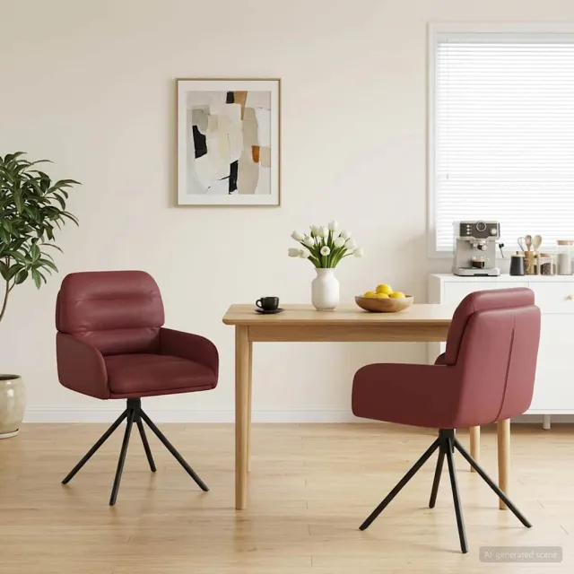vidaXL Draai Eetstoelen 2 st Kunstleer Wijnrood 59x59,5x90cm, foto 2